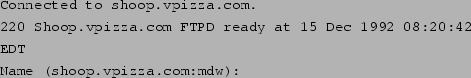 \begin{tscreen}
ftp> {\em dir} \\
200 PORT command successful. \\
150 Opening ...
...te. \\
921 bytes received in 0.24 seconds (3.7 Kbytes/s) \\
ftp>
\end{tscreen}