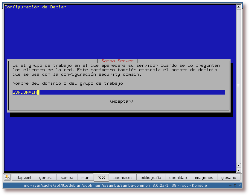 Configuración del grupo de trabajo/dominio de samba